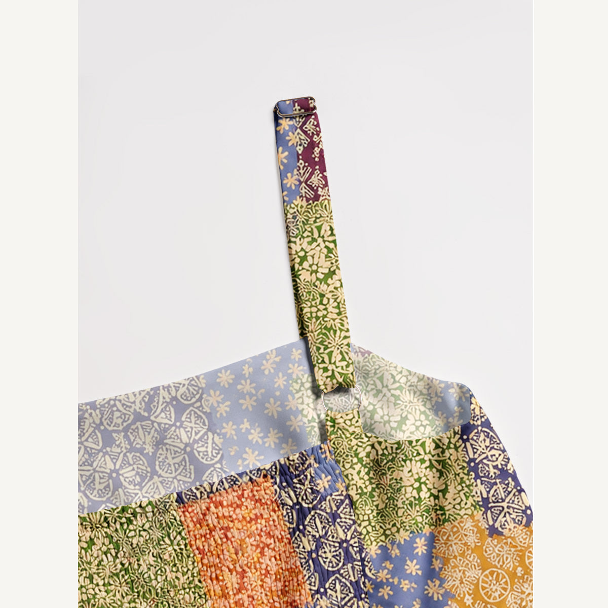 Vintage Patchwork Print Wide Straps Maxi Dress With Pockets