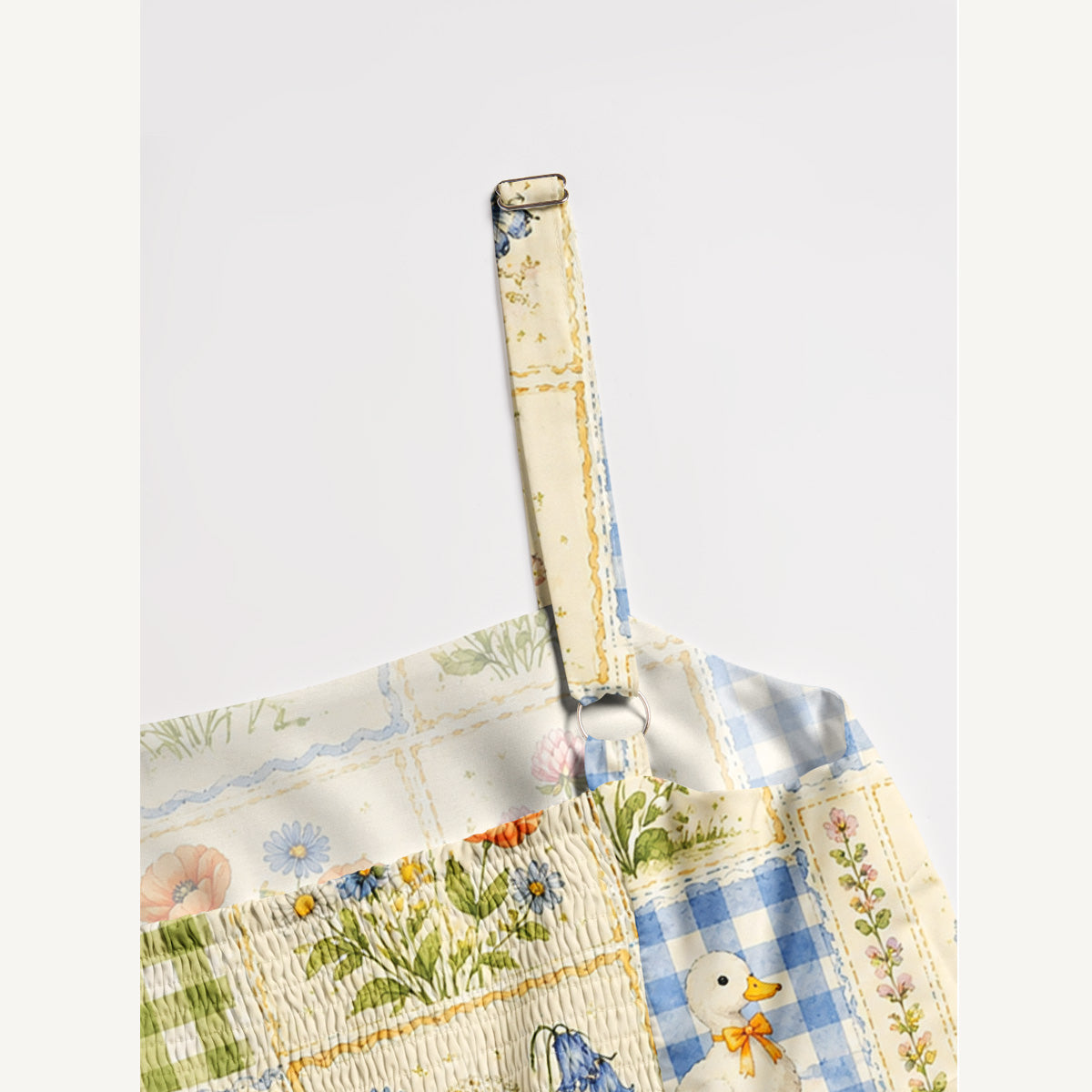 Funny Duck Quilt Patchwork Print Wide Straps Maxi Dress With Pockets
