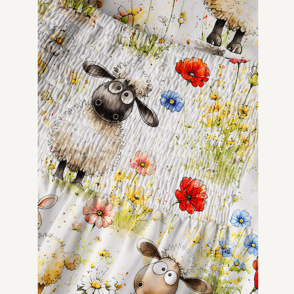 Whimsical Sheep Clipart Print Cotton Wide Straps Maxi Dress With Pockets