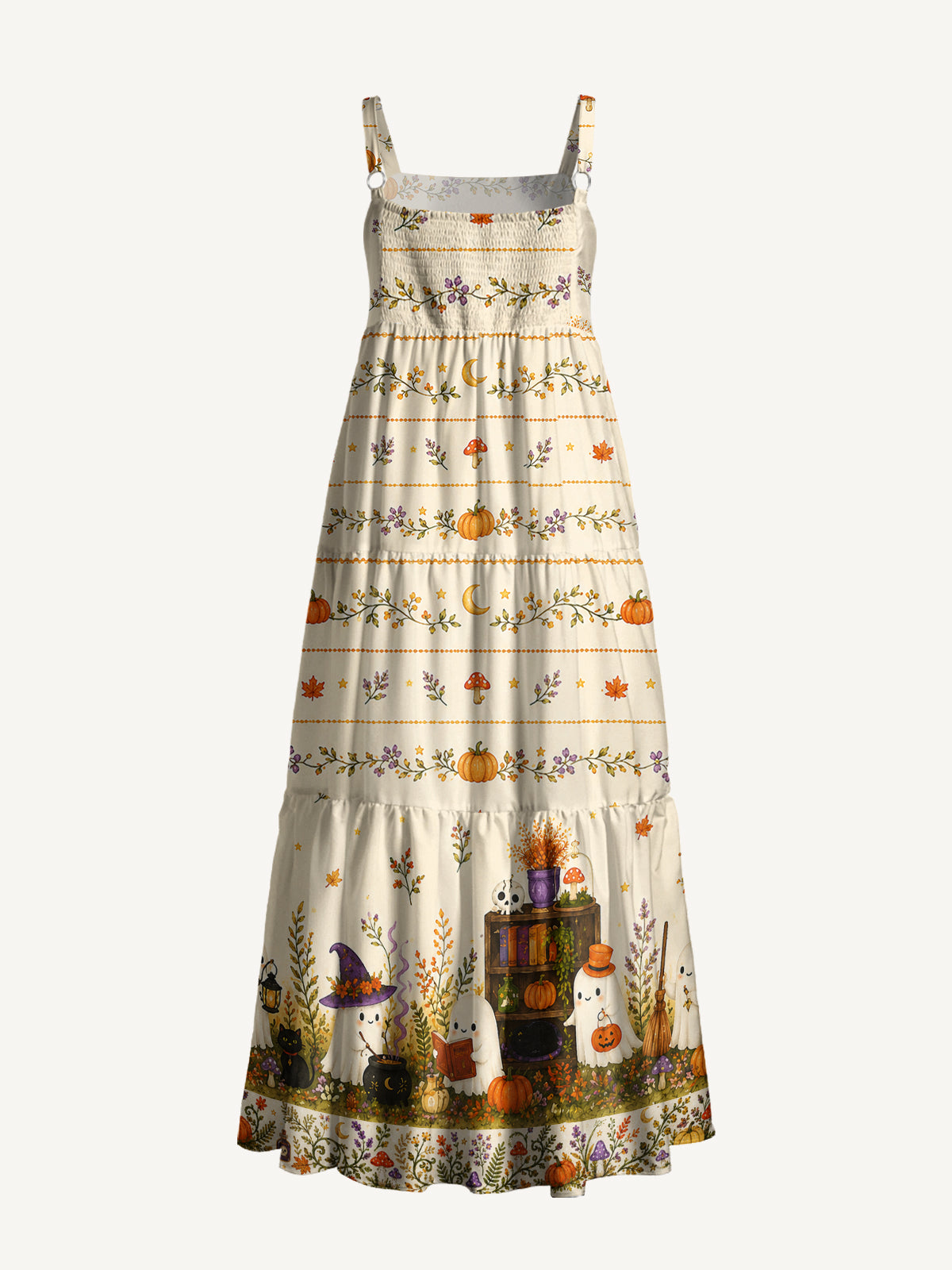 Ghostly Harvest Garden Print Wide Straps Maxi Dress With Pockets