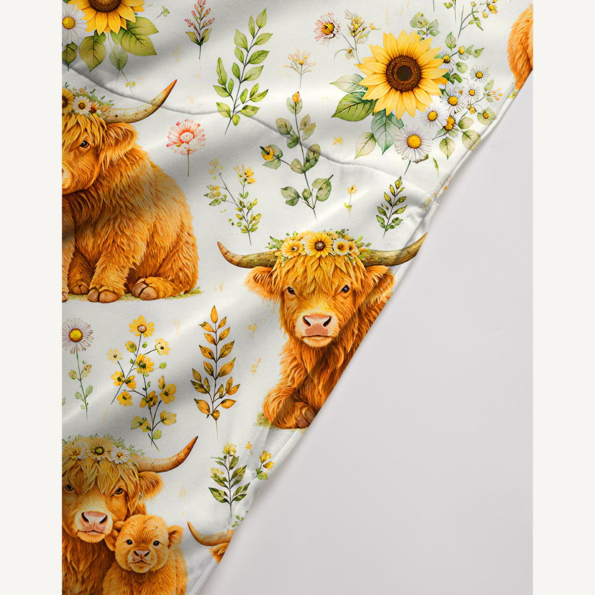 Spring Highland Cow Floral Print Jumpsuit with Pockets for Women