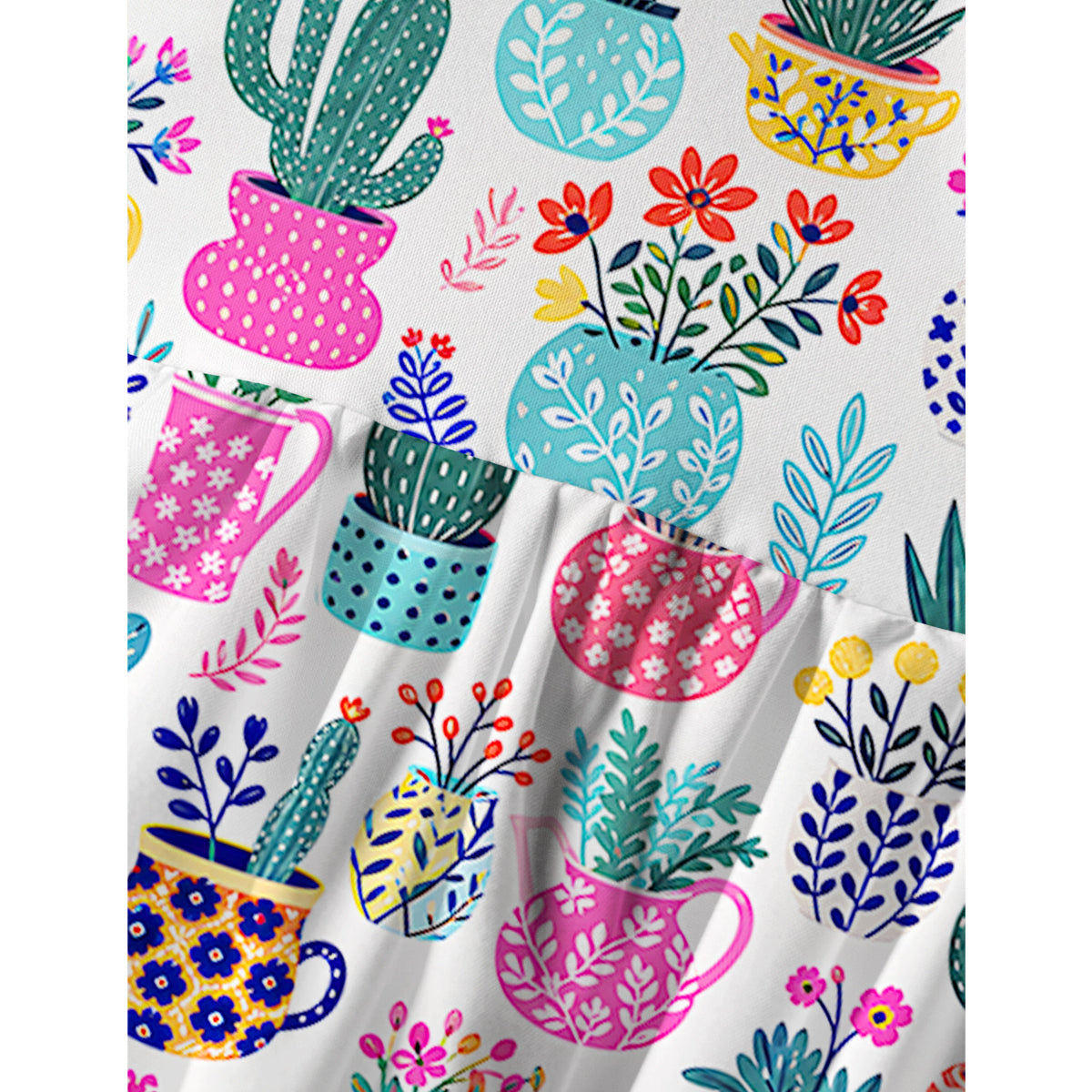 Cactus and Flowers Print Spaghetti Strap Mini Dress