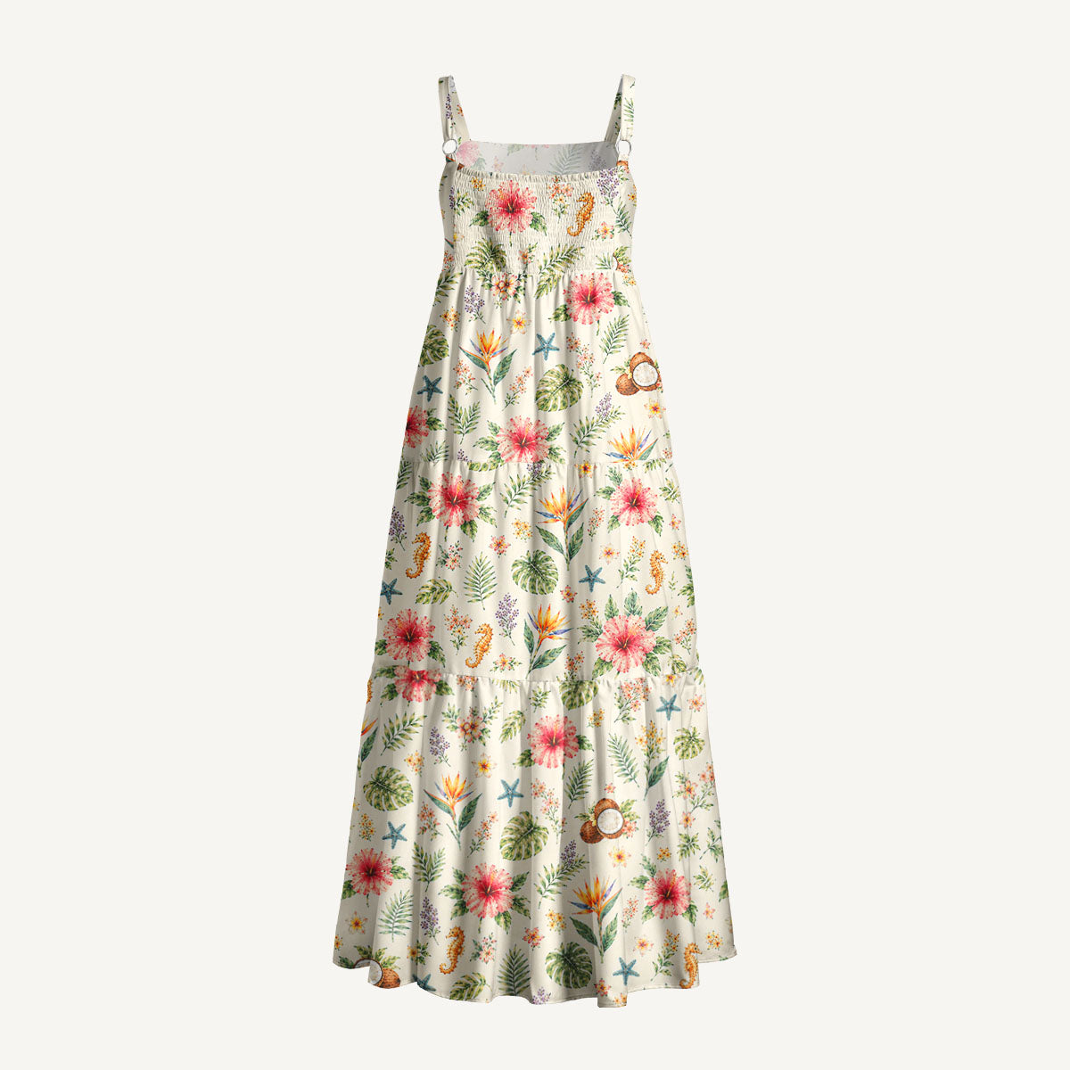 Summer Garden Print Wide Straps Maxi Dress With Pockets