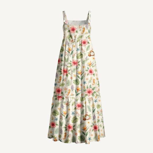 Summer Garden Print Wide Straps Maxi Dress With Pockets