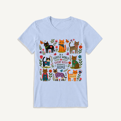 Gentle World Kitty Garden Print Crew Neck Cotton Tee