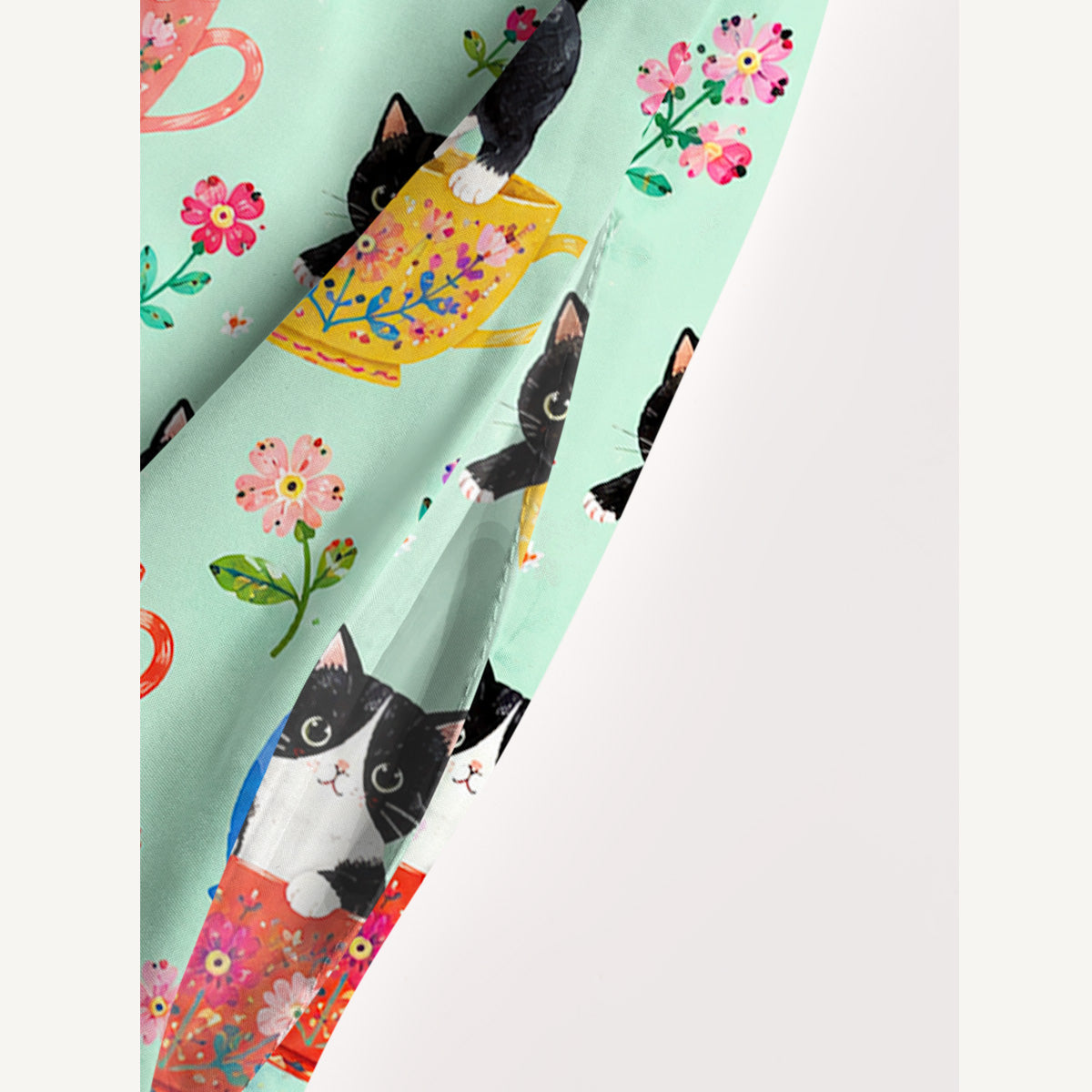 Cute Teacup Kitten Print Wide Straps Maxi Dress With Pockets