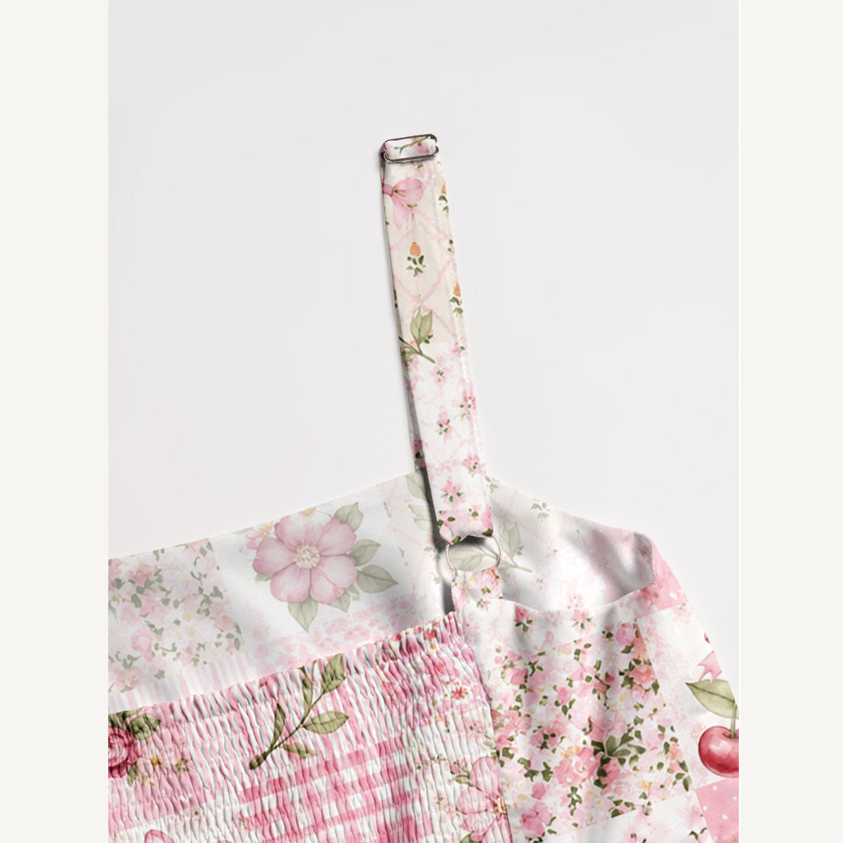 Strawberry Bow Garden Patchwork Print Wide Straps Maxi Dress With Pockets