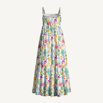 Afternoon Garden Floral Print Wide Straps Maxi Dress With Pockets