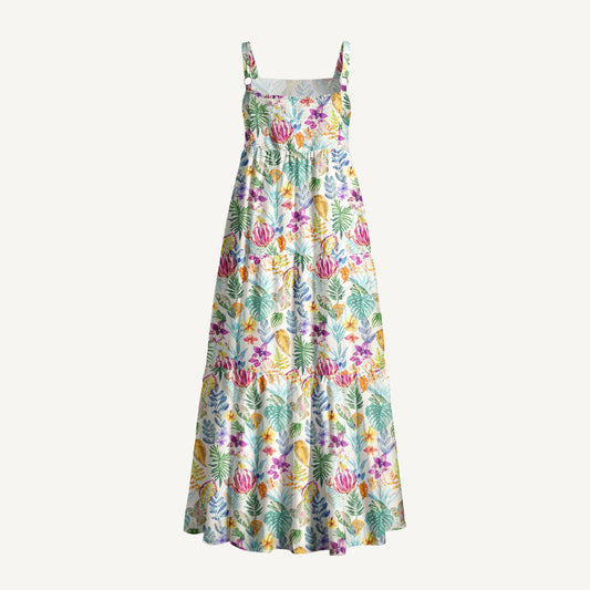 Afternoon Garden Floral Print Wide Straps Maxi Dress With Pockets