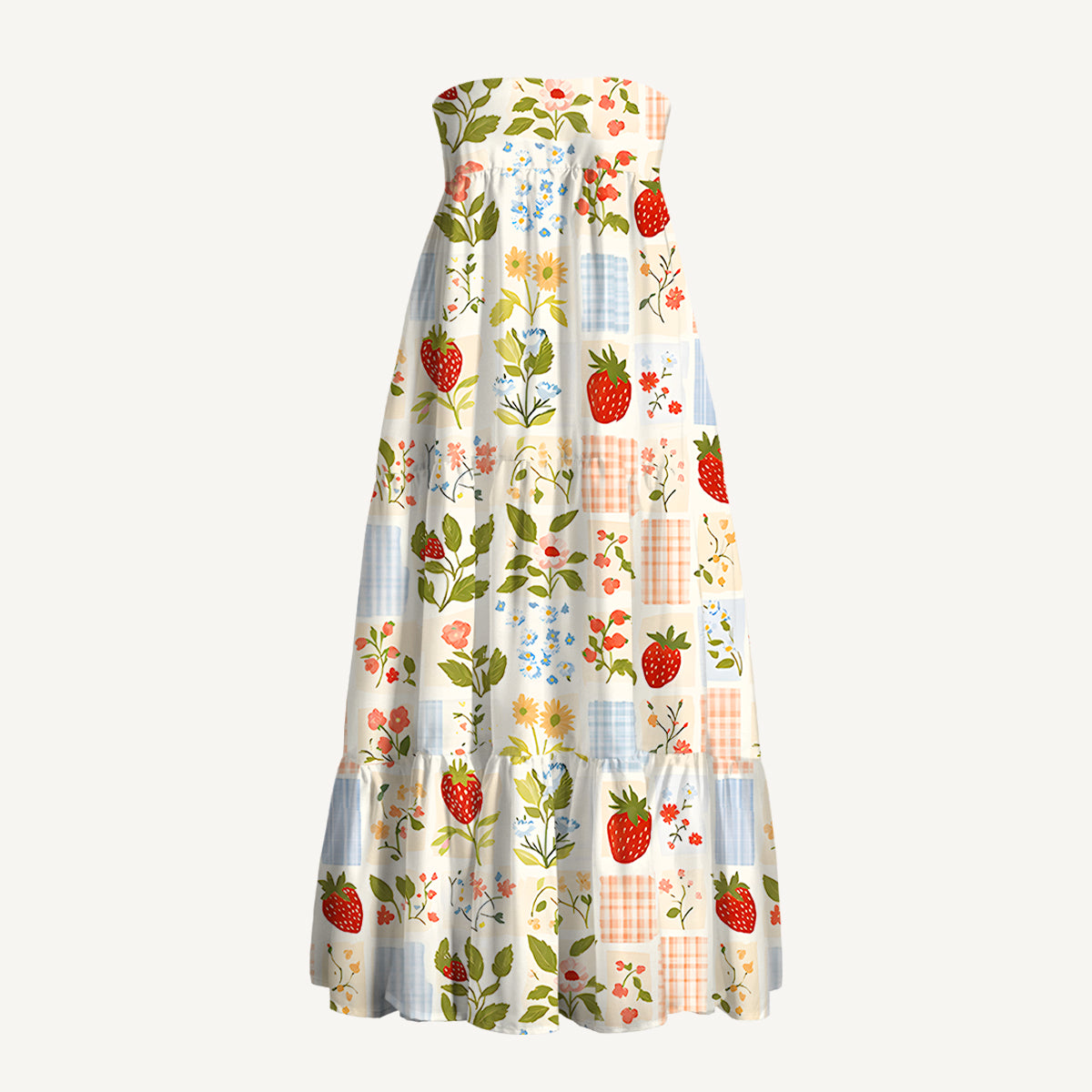 Strawberry Garden Patchwork Print Convertible Maxi Skirt & Strapless Dress