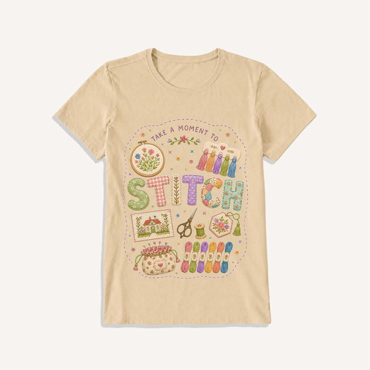 Stitching Elements Print Crew Neck Cotton Tee