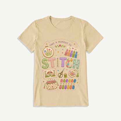 Stitching Elements Print Crew Neck Cotton Tee