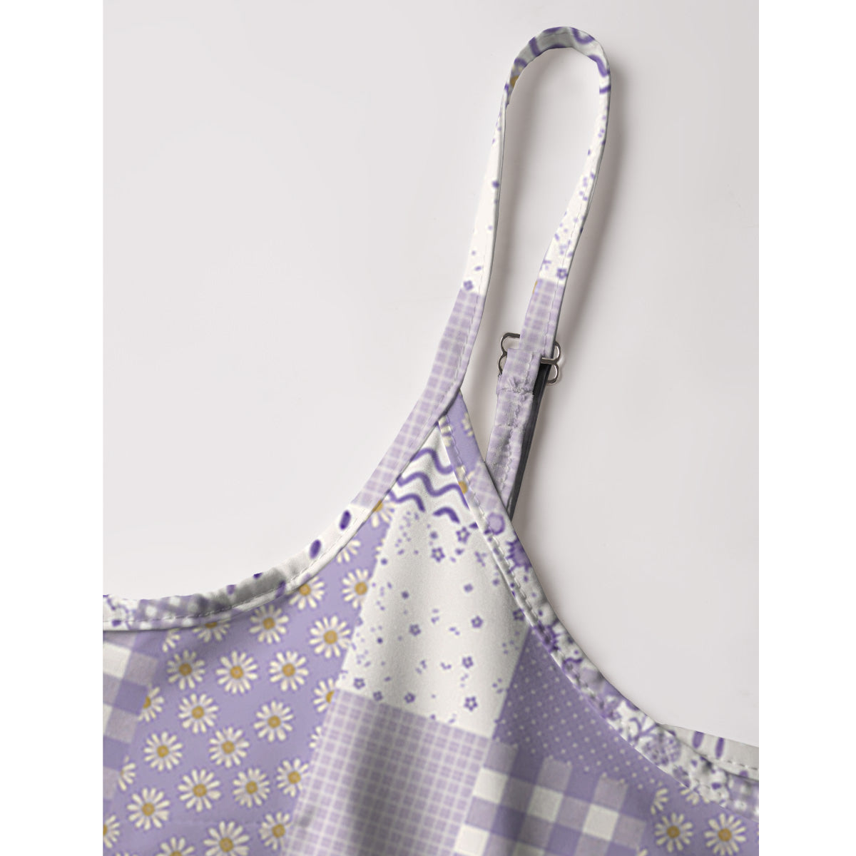Lavender Field Patchwork Print Spaghetti Strap Mini Dress
