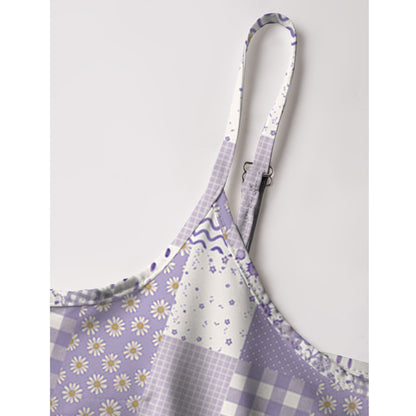 Lavender Field Patchwork Print Spaghetti Strap Mini Dress