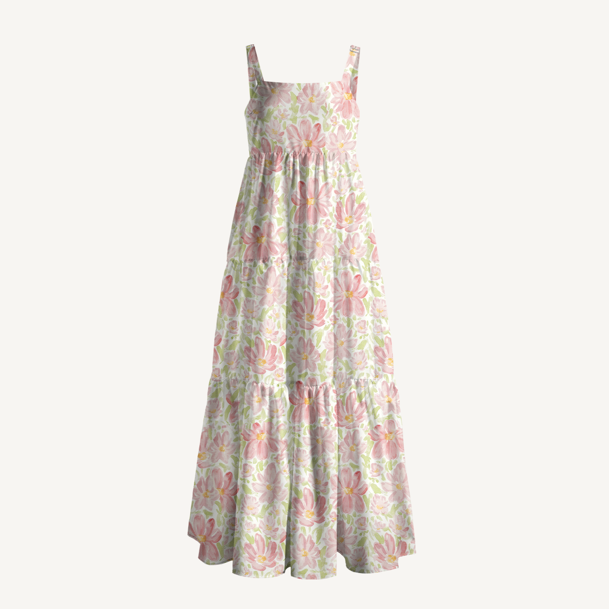 Square Neck Cosmos Flower Print Wide Straps Maxi Dress With Pockets