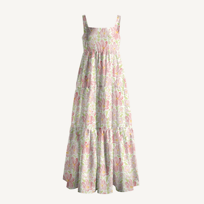 Square Neck Cosmos Flower Print Wide Straps Maxi Dress With Pockets