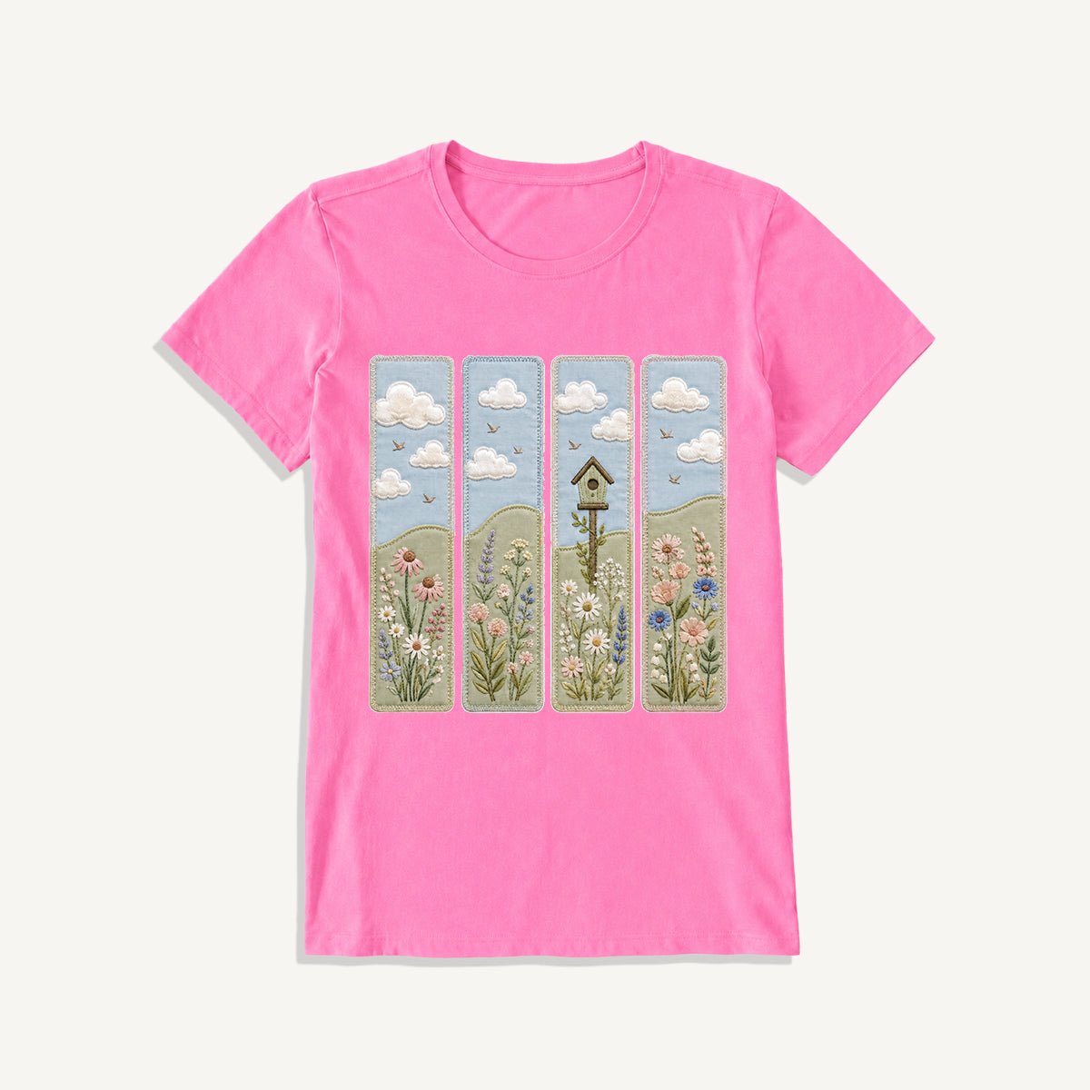 Wildflower Meadow Stitch Print Crew Neck Cotton Tee