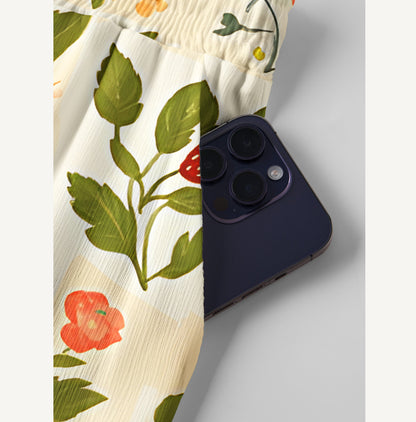 Strawberry Garden Patchwork Print Wide Leg Tie Waist Pants With Pockets