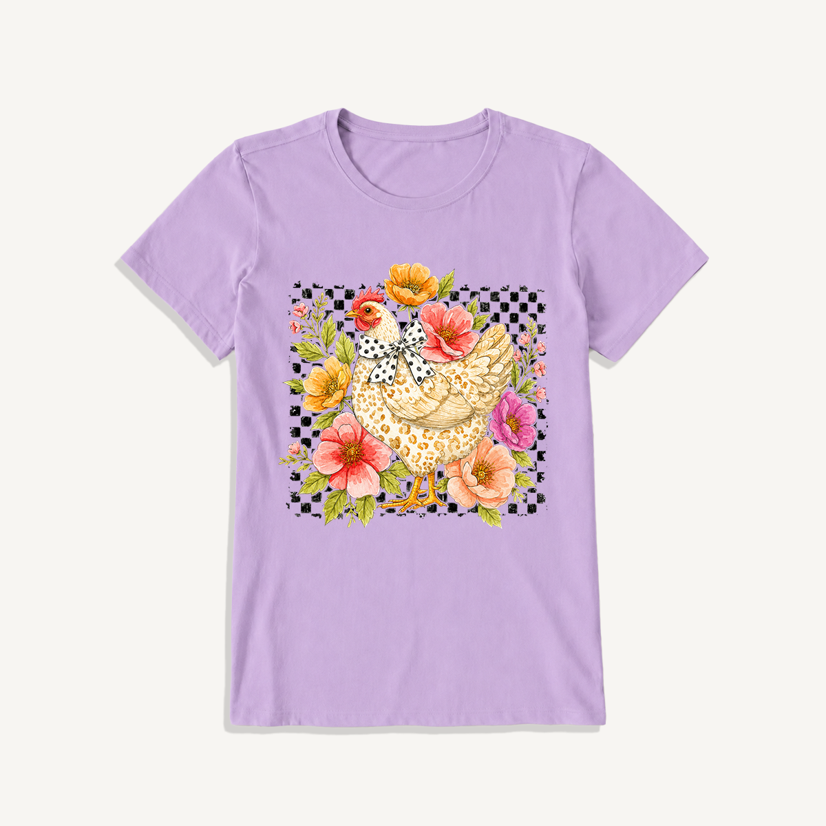 Chic Leopard Hen Print Crew Neck Cotton Tee