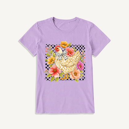 Chic Leopard Hen Print Crew Neck Cotton Tee