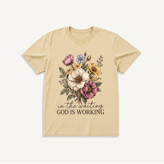 Vintage Wildflowers Bouquet Print Crew Neck Cotton Tee