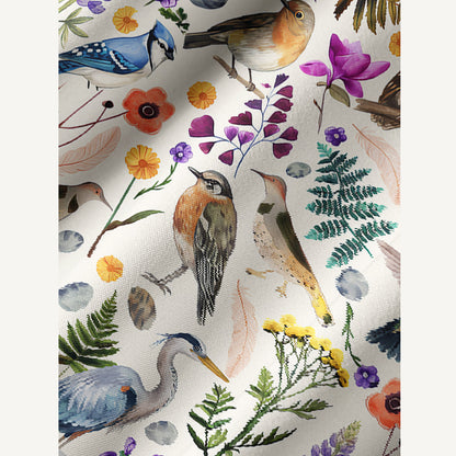 Whimsical Woodland Birds Wildflowers Print Boho Tie‑Neck Smock Mini Dress