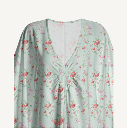 V‑Neck Mint Honeysuckle Kimono Sleeve Kaftan Dress