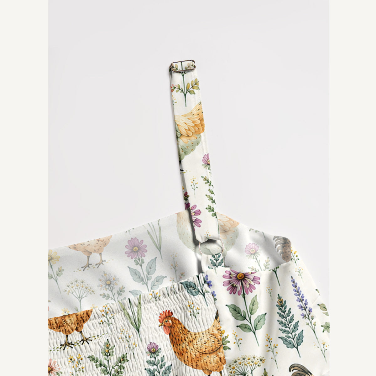 Watercolor Chickens Leaves Print Wide Straps Maxi Dress With Pockets
