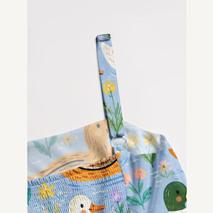 Colourful Duck Flower Print Wide Straps Maxi Dress With Pockets