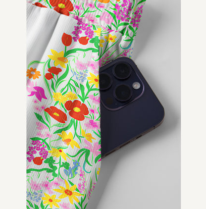 Elegant Garden Print Wide Leg Tie Waist Pants With Pockets