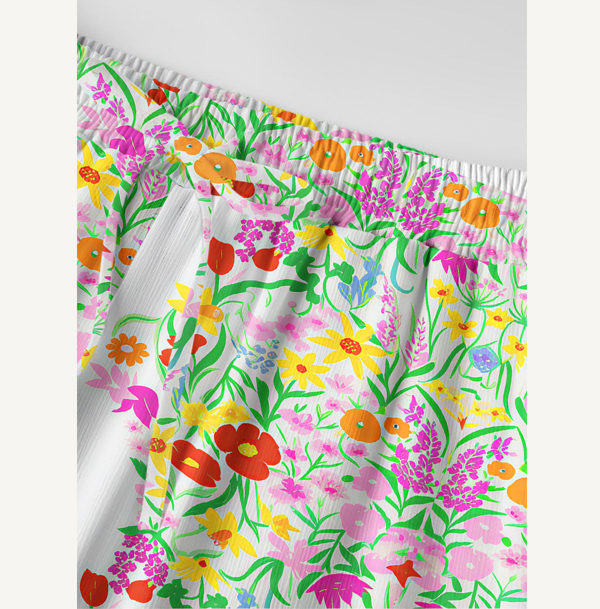 Elegant Garden Print Wide Leg Tie Waist Pants With Pockets