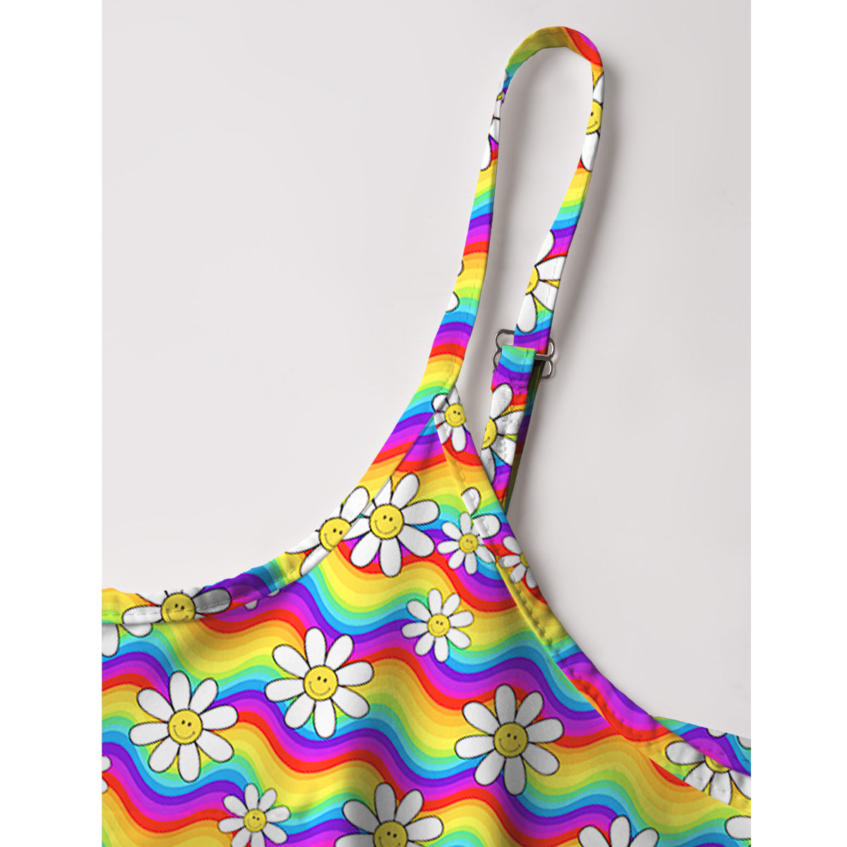 Rainbow Floral Print Spaghetti Strap Mini Dress