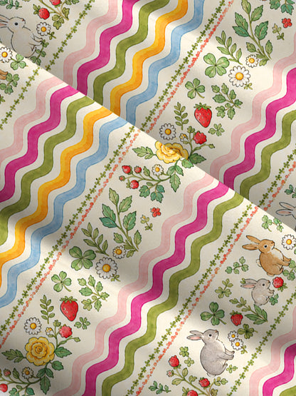 Strawberry Bunny Waves Print Wide Straps Maxi Dress With Pockets