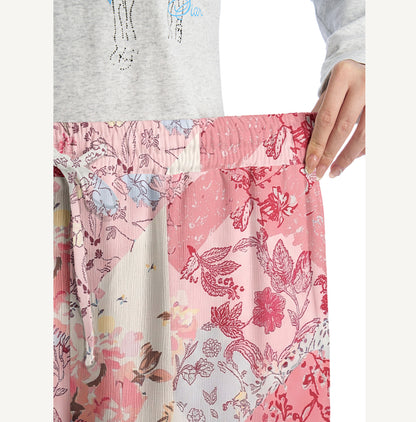 Shabby Chic Floral Patchwork Print Wide Leg Tie Waist Pants With Pockets