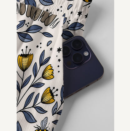 Bee Whisper Forest Print Wide Leg Tie Waist Pants With Pockets