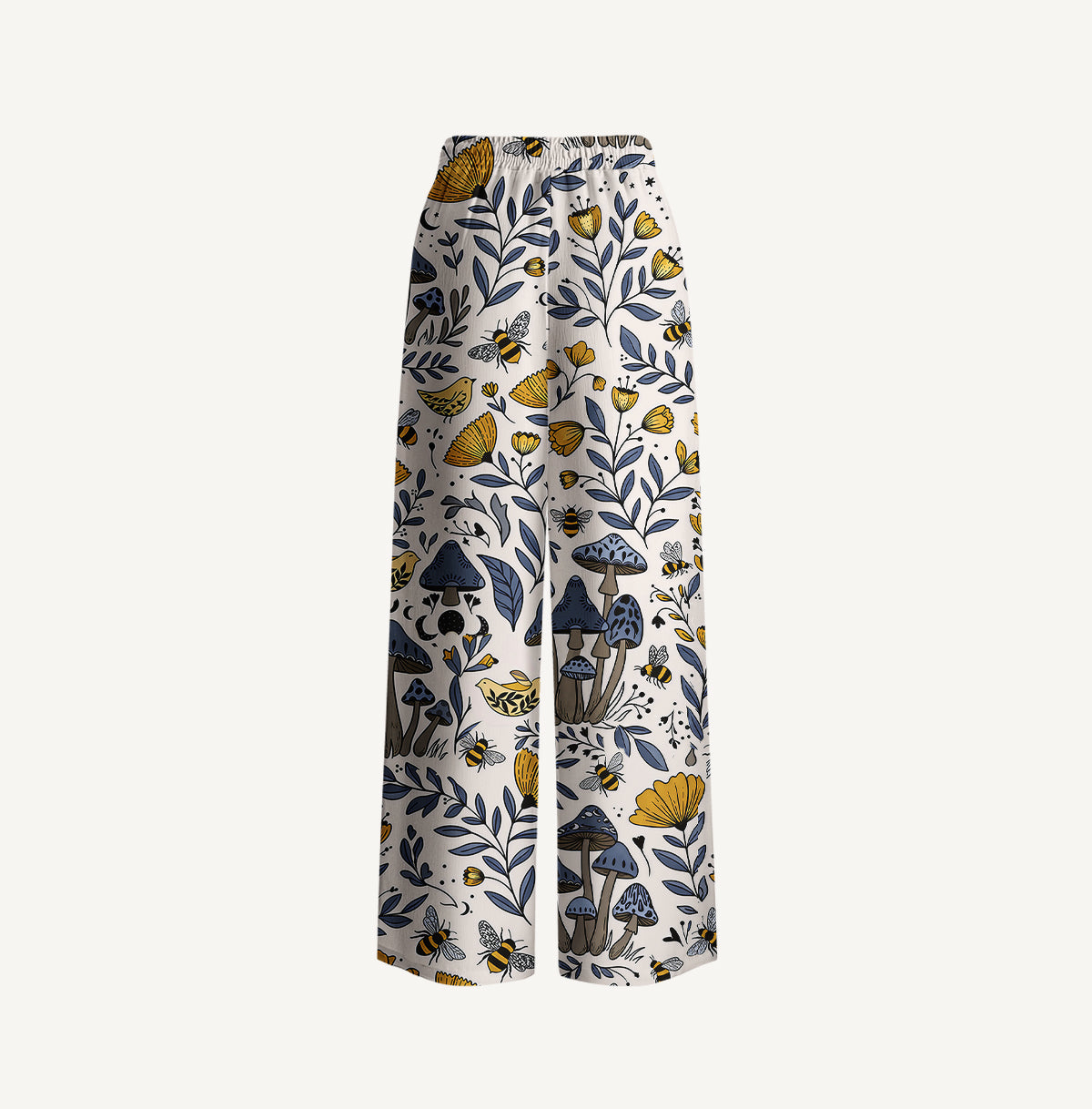 Bee Whisper Forest Print Wide Leg Tie Waist Pants With Pockets