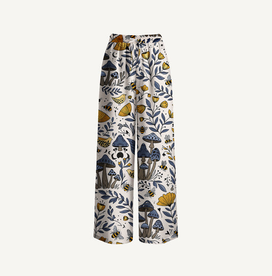 Bee Whisper Forest Print Wide Leg Tie Waist Pants With Pockets