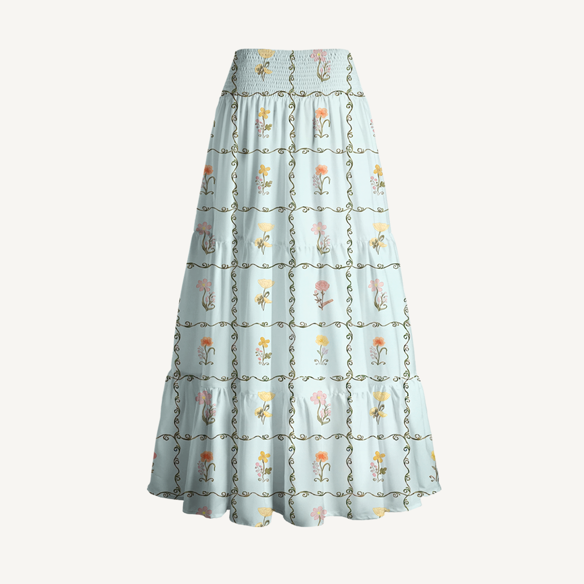 Sunny Garden Tiles Print Convertible Maxi Skirt & Strapless Dress