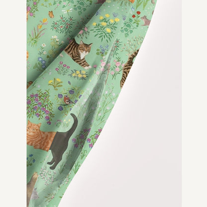Botanical Cat Garden Print Wide Straps Maxi Dress With Pockets