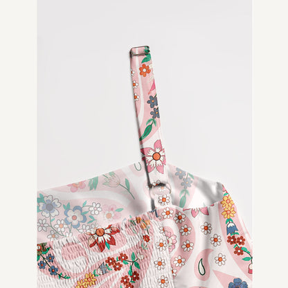 Floral Paisley Print Wide Straps Maxi Dress With Pockets