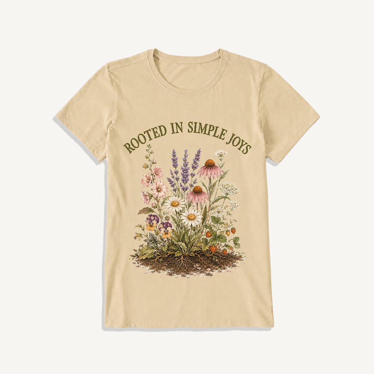 Rooted Wildflower Garden Print Crew Neck Cotton Tee