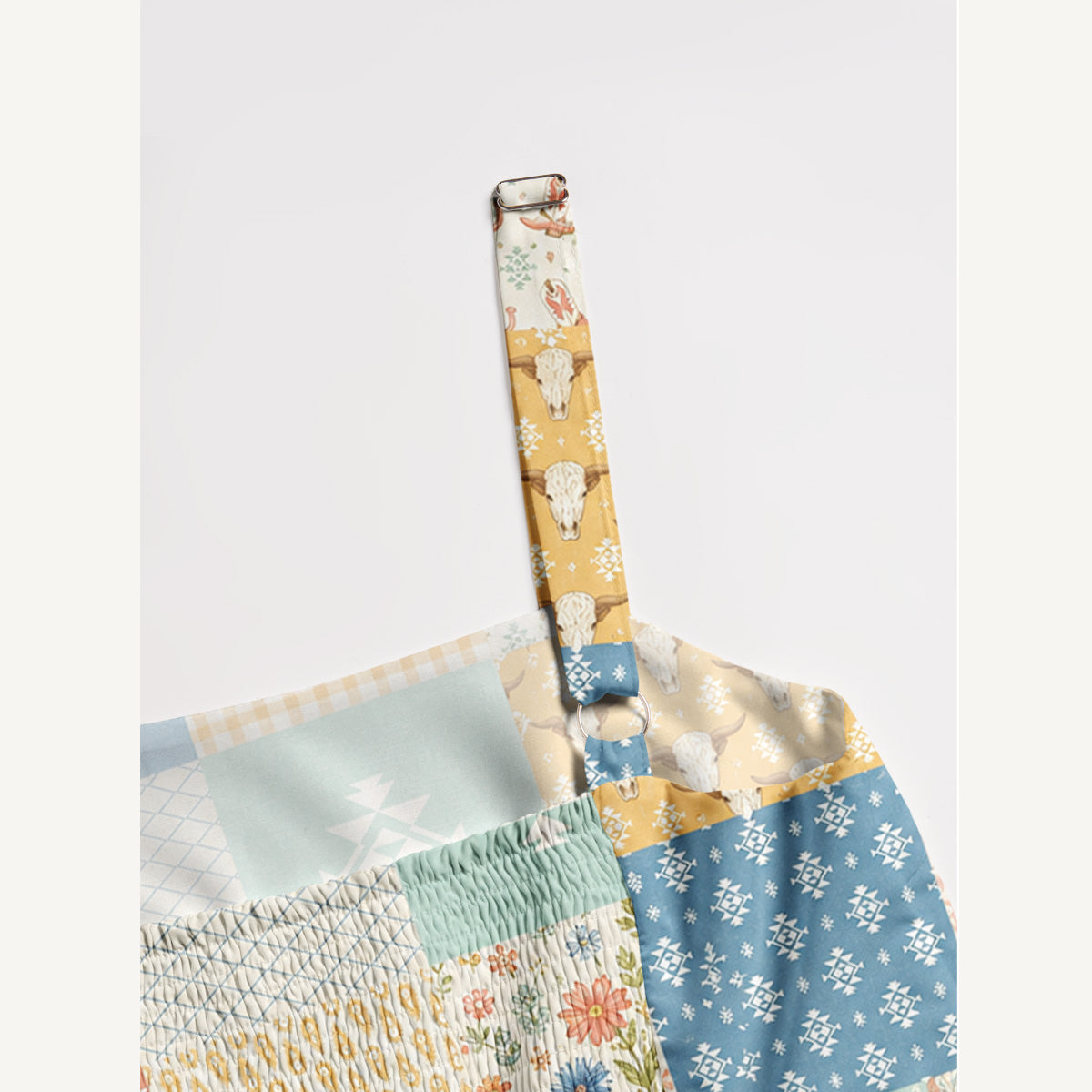 Highland Cow Patchwork Print Wide Straps Maxi Dress With Pockets