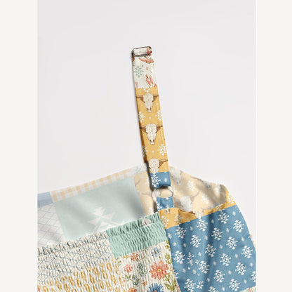Highland Cow Patchwork Print Wide Straps Maxi Dress With Pockets
