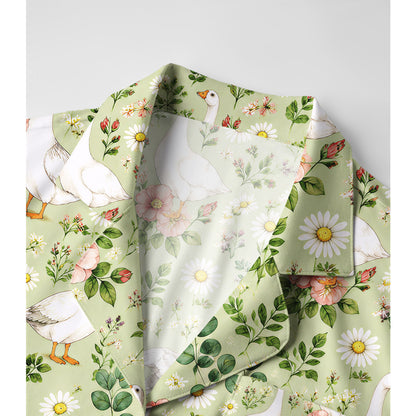 Pastoral Goose Garden Print Long Pajama Set
