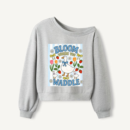 Strawberry Goose Garden Print Off Shoulder Sweatshirts
