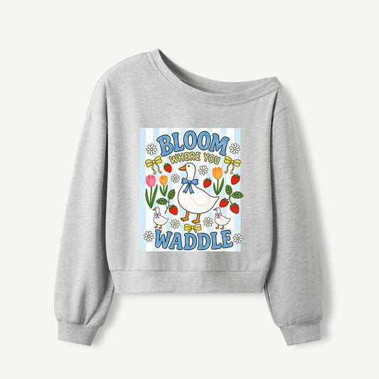 Strawberry Goose Garden Print Off Shoulder Sweatshirts