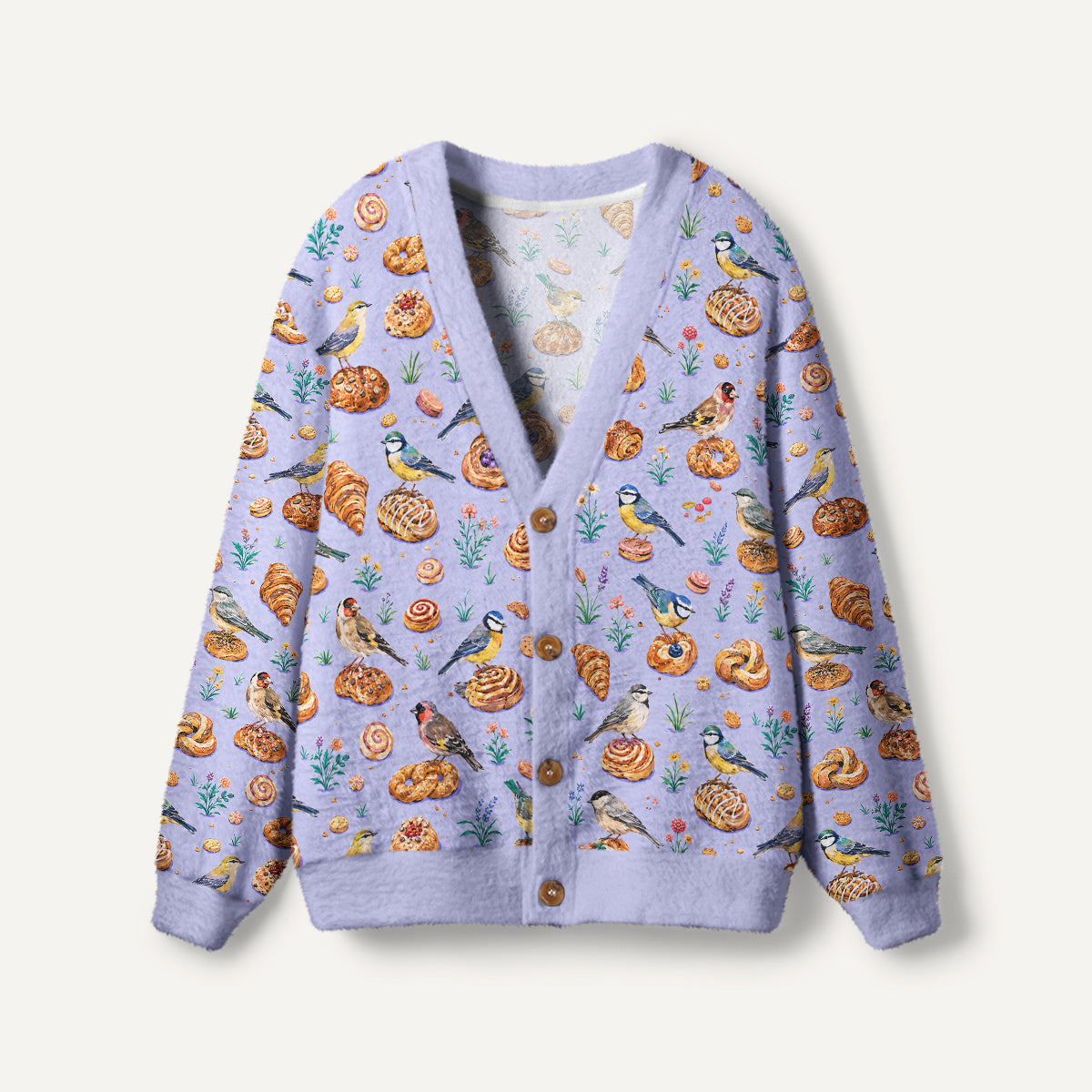 Pigeon Pastry Party Print Ugly Cardigan Sweaters
