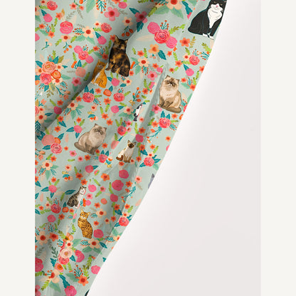 Square Neck Flower Cat Print Wide Straps Maxi Dress With Pockets