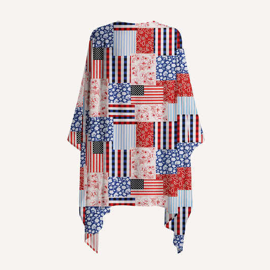 Patriotic Patchwork Quilt Print Kimono Wrap