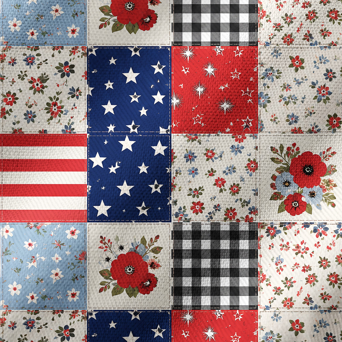 Flower Americana Patchwork Print Kimono Wrap
